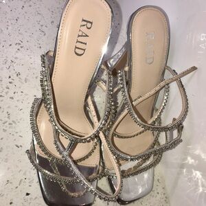 RAID Strappy Metallic Heels with Rhinestones